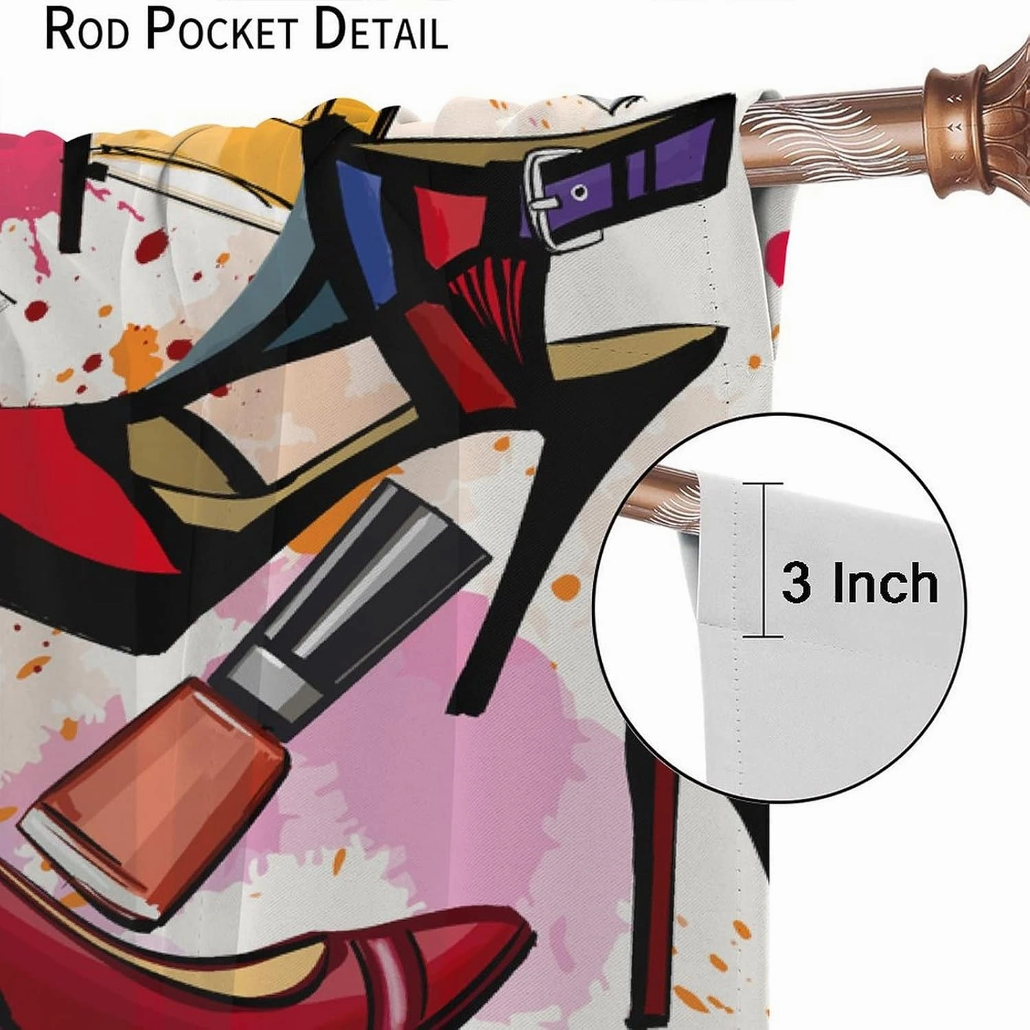 Cosmetic Curtains Fashion Curtains Perfume Lipsticks High Heels for Living Room Girls' Rooms Children's Bedrooms Blackout Rod Pocket Printed Window Drapes 2 Panel 42x45in