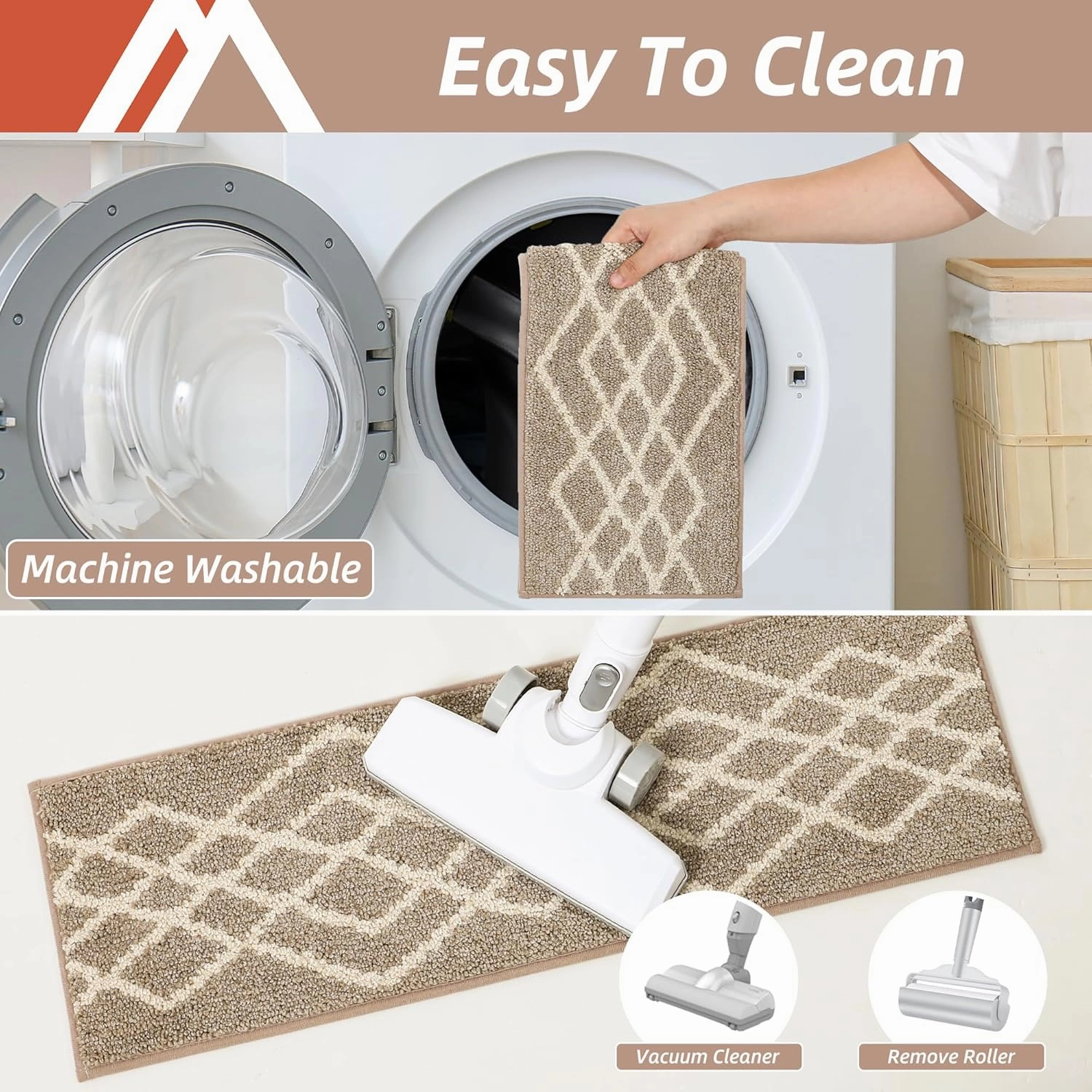 COSY HOMEER Soft Stair Treads Non-Slip Carpet Mat 28inX9in Indoor Stair Runners for Wooden Steps,Stair Rugs for Kids and Dogs, 100% Polyester TPE Backing 4pcs,Beige,Rhombus