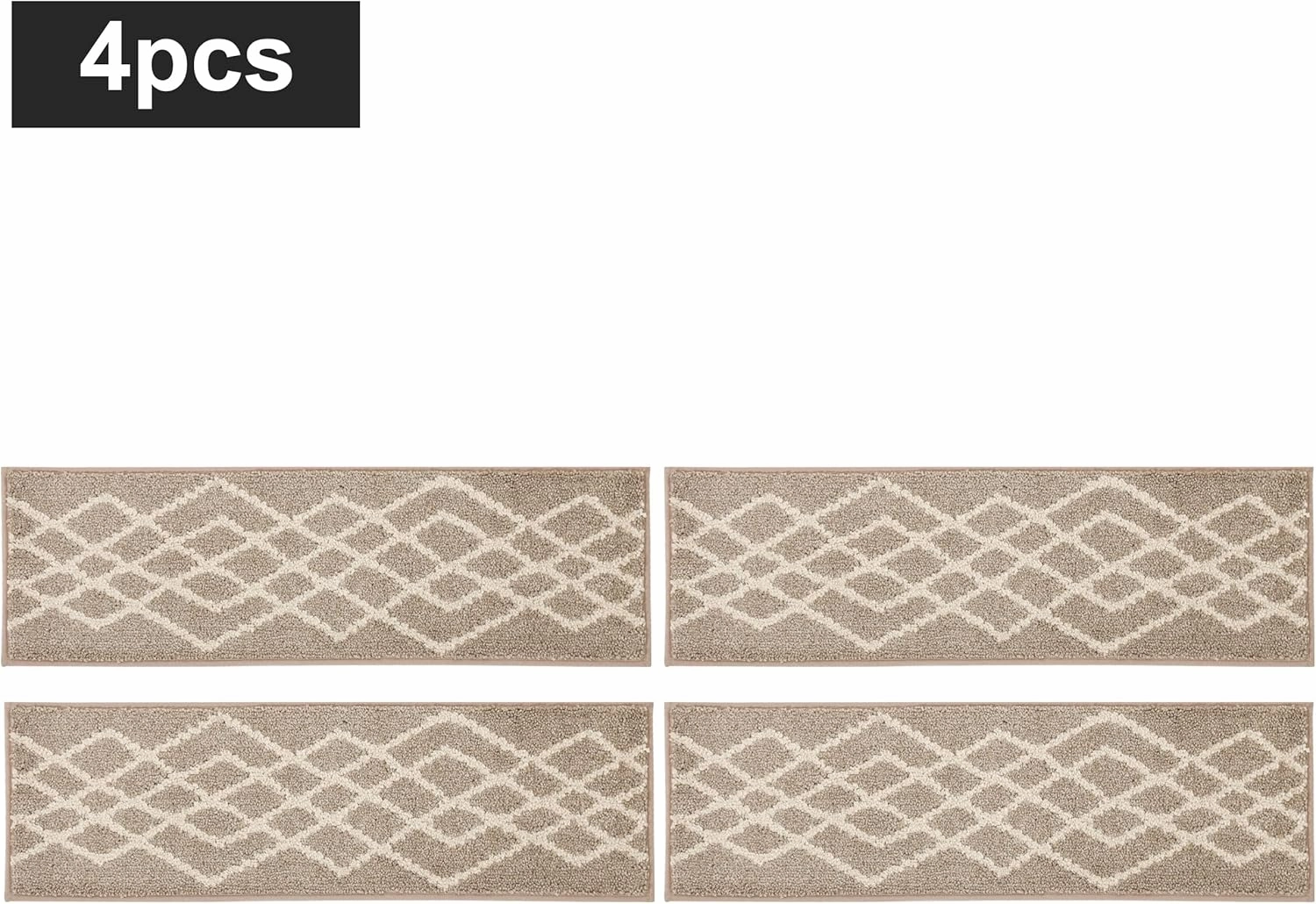 COSY HOMEER Soft Stair Treads Non-Slip Carpet Mat 28inX9in Indoor Stair Runners for Wooden Steps,Stair Rugs for Kids and Dogs, 100% Polyester TPE Backing 4pcs,Beige,Rhombus