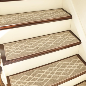 COSY HOMEER Soft Stair Treads Non-Slip Carpet Mat 28inX9in Indoor Stair Runners for Wooden Steps,Stair Rugs for Kids and Dogs, 100% Polyester TPE Backing 4pcs,Beige,Rhombus