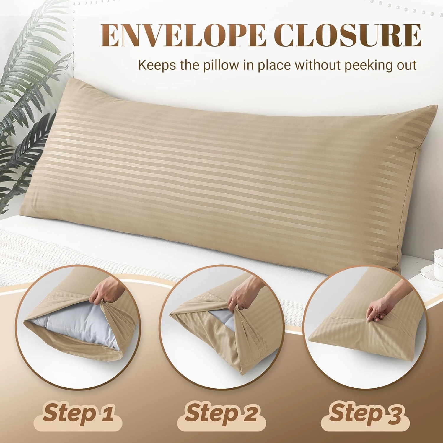 Cosybay Full Body Pillow Insert with Beige Pillowcase - Fluffy Long Bed Pillow for Adults - Firm Large Body Pillow with Washable Cover for Side and Back Sleepers - 20x54 Inch(Beige)