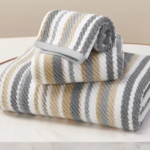 Cotton Towels Set of 3, 3PC Striped Towels - 100% Cotton & Quick Dry - 1 Soft Bath 28"x52", 1 Absorbent Hand 16"x27", 1 Lightweight Washcloth 13"x13", Tan Body Towel with Hanging loop, Gray   Beige