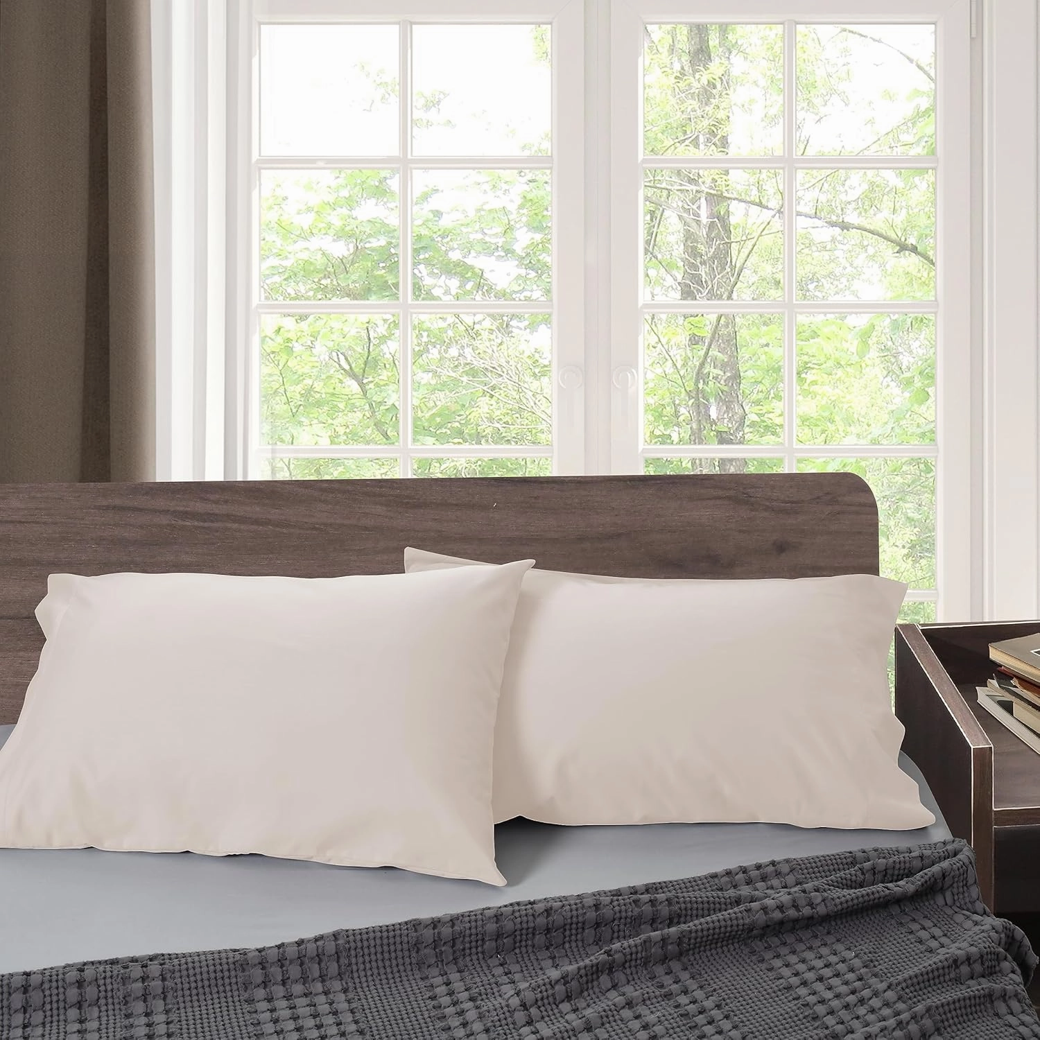 Cotton Pillow Cases Standard Size Set of 2, 800 Thread Count 100% Egyptian Cotton Sateen Weave Pillowcases, Natural Soft & Breathable Pillow Covers with Envelope Closure (Beige 2Pcs)