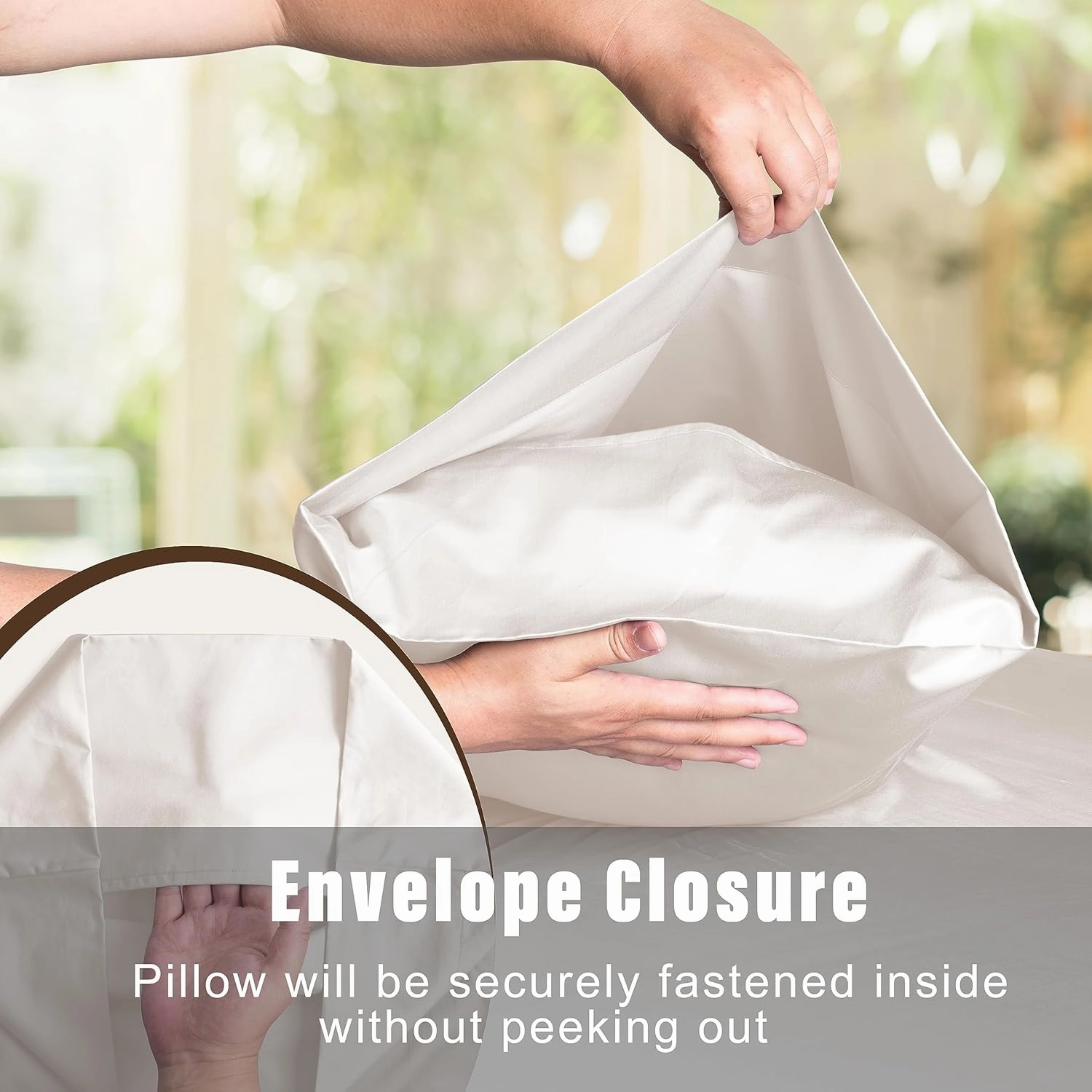 Cotton Pillow Cases Standard Size Set of 2, 800 Thread Count 100% Egyptian Cotton Sateen Weave Pillowcases, Natural Soft & Breathable Pillow Covers with Envelope Closure (Beige 2Pcs)