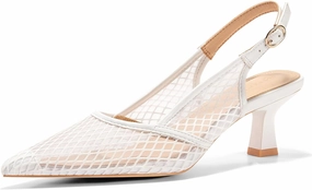 Coutgo Women's Slingback Kitten Low Heels Mesh Pumps Closed Pointed Toe Wedding Work Dress Shoes