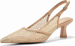 Coutgo Women's Slingback Kitten Low Heels Mesh Pumps Closed Pointed Toe Wedding Work Dress Shoes
