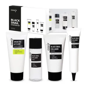 coxir BLACK SNAIL COLLAGEN STARTER KIT l Repairing&Firming | Black-3-Complex: Black Rice, Bean, Sesame, Snail Mucin, Collagen FOAM CLEANSER TONER SERUM CREAM [3.19 fl.oz (Pack of 1)]