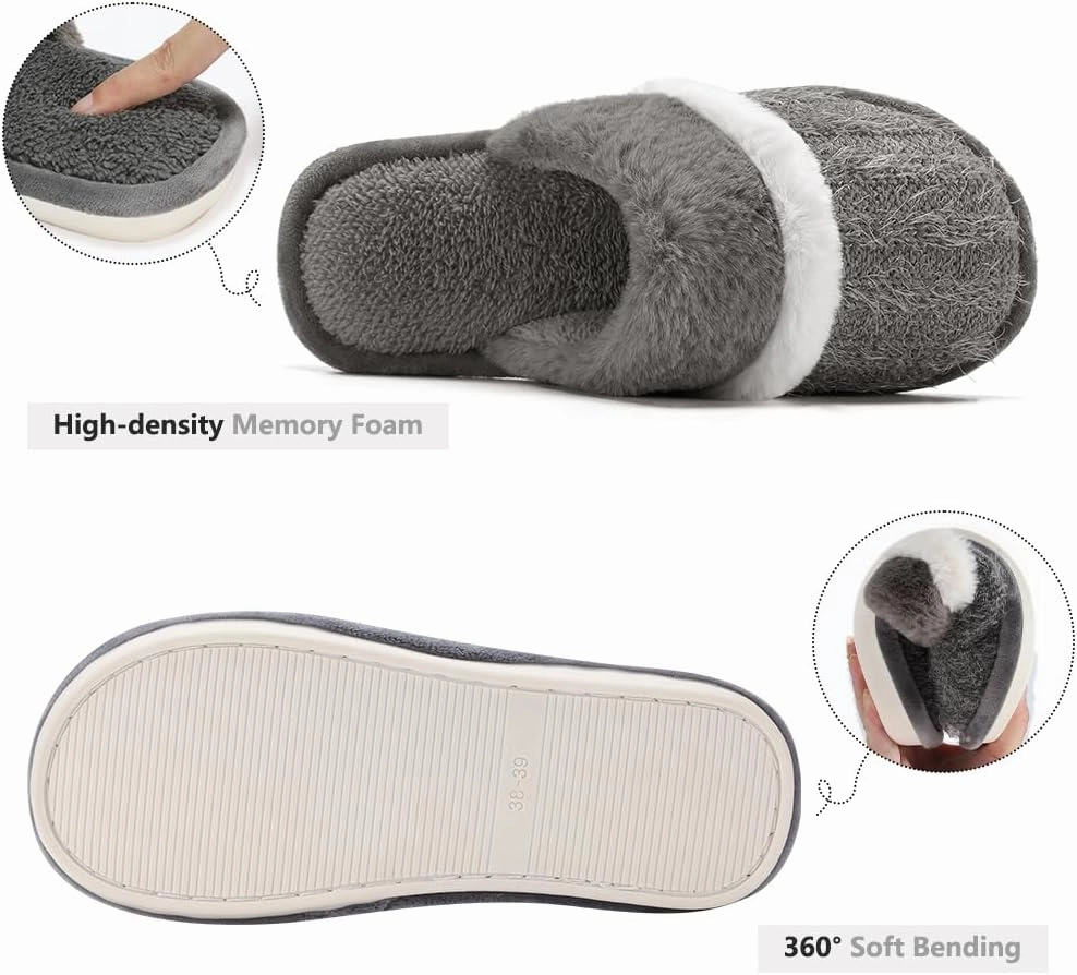 Cozy Slippers for Women Indoor and Outdoor Fuzzy House Shoes with Memory Foam Anti-Skid Sole Gifts for Women Mom Ladies