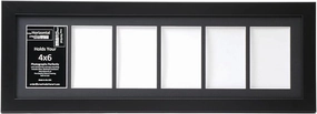 Creative Letter Art 4” x 6” Multiple Opening Picture Frame Collage with 6 holes, Manhattan Black Frame with 8 x 26-inch Black Mat, Full-Strength Glass, Photo Collage for Wall, 6 Openings