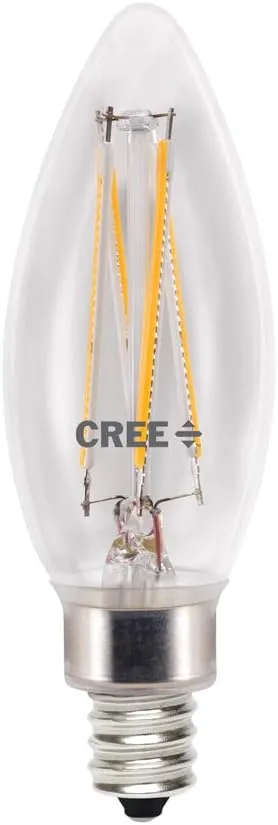 Cree Lighting B11 Clear Glass Filament Candelabra 40W Equivalent LED Bulb, 350 lumens, Dimmable, Daylight 5000K, 25,000 Hour Rated Life, 90  CRI, Good for Enclosed | 2-Pack