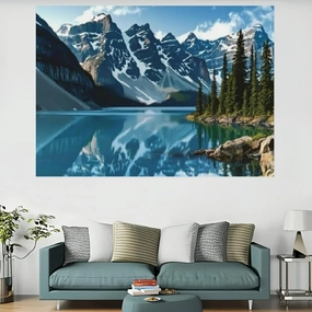 Creowell Mountain Lake Tapestry Wall Hanging, Snow Capped Mountains and Trees Design, 100% Polyester Fabric for Living Room and Bedroom Decoration 60x40in
