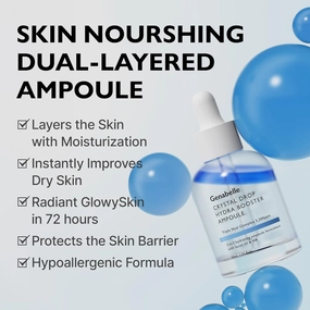 Crystal Drop Hydra Booster Ampoule – Hydrating Serum with Hyaluronic Acid, Panthenol & Jojoba Oil for Skin Barrier and Glow – 1.01 fl.oz