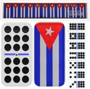 Cuban Flag Dominoes Set, Clear Acrylic Design with Black Pips & Blue Divider, Dominoes Set for Adults, Double 9, 55 Tiles in White Wooden Box