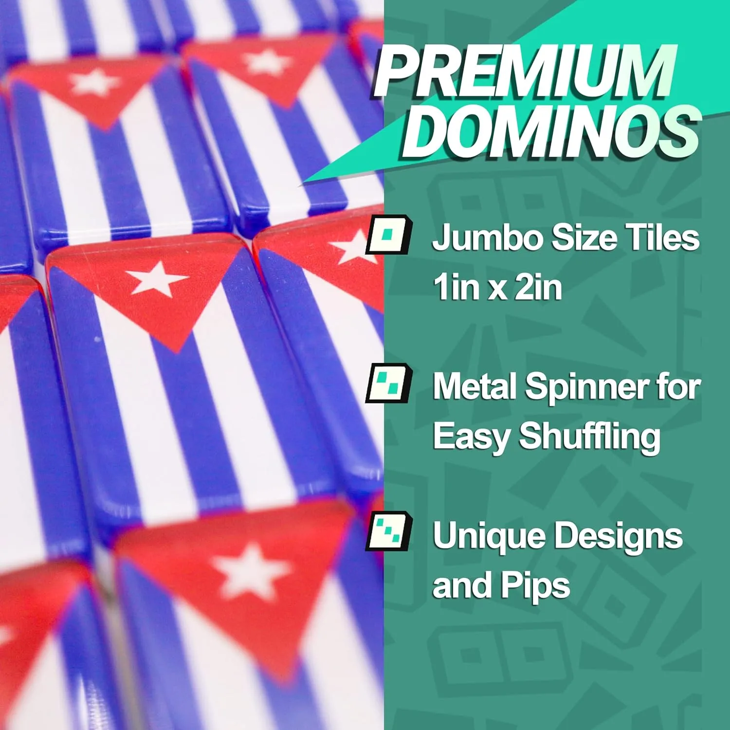 Cuban Flag Dominoes Set, Clear Acrylic Design with Black Pips & Blue Divider, Dominoes Set for Adults, Double 9, 55 Tiles in White Wooden Box