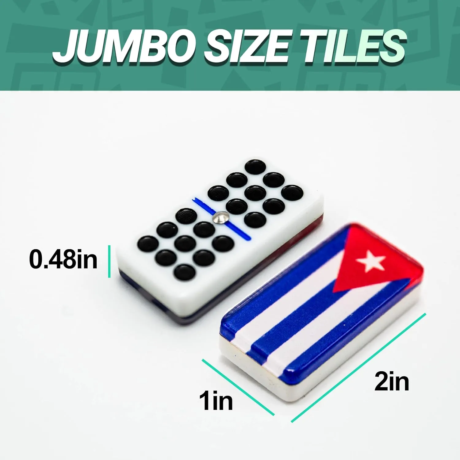 Cuban Flag Dominoes Set, Clear Acrylic Design with Black Pips & Blue Divider, Dominoes Set for Adults, Double 9, 55 Tiles in White Wooden Box