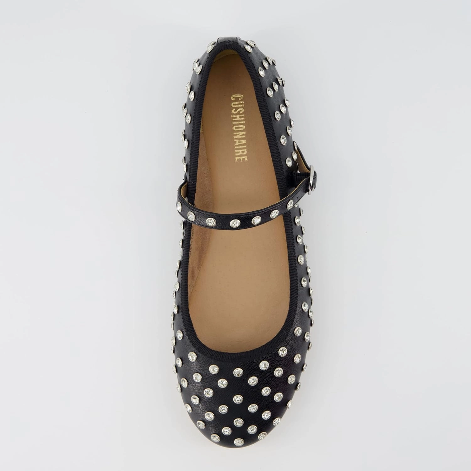 CUSHIONAIRE Flashy Women’s Bling Studded Mary Jane Flats | Comfortable Memory Foam, Faux Leather, Lightweight, Wide Widths Available