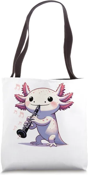 Cute Pink Kawaii Axolotl Playing Clarinet Tote Bag