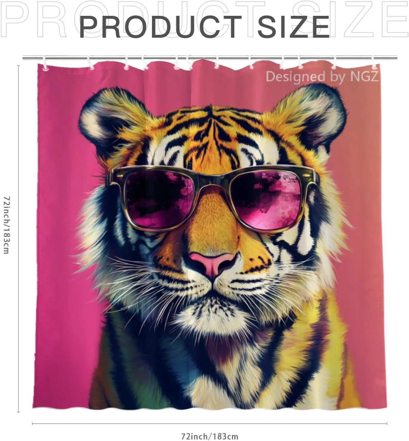 Cute Tiger Pink Shower Curtain, Oil-Paints Hot Pink Curtain, 72x72 Inches Shower Curtains for Bathroom, Snow Fabric Bath Curtains Set with 12 Hooks