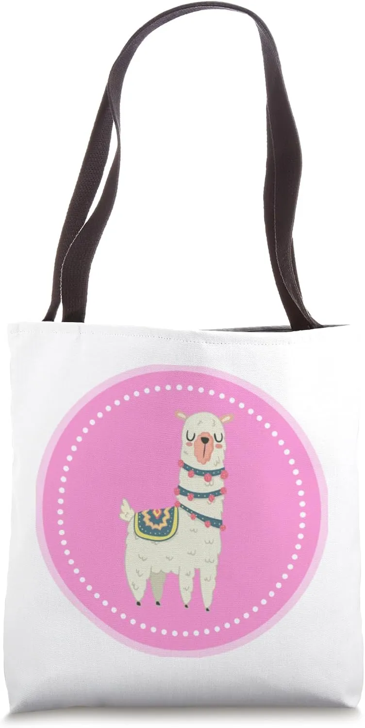 Cute White Llama on A Pink Background Tote Bag