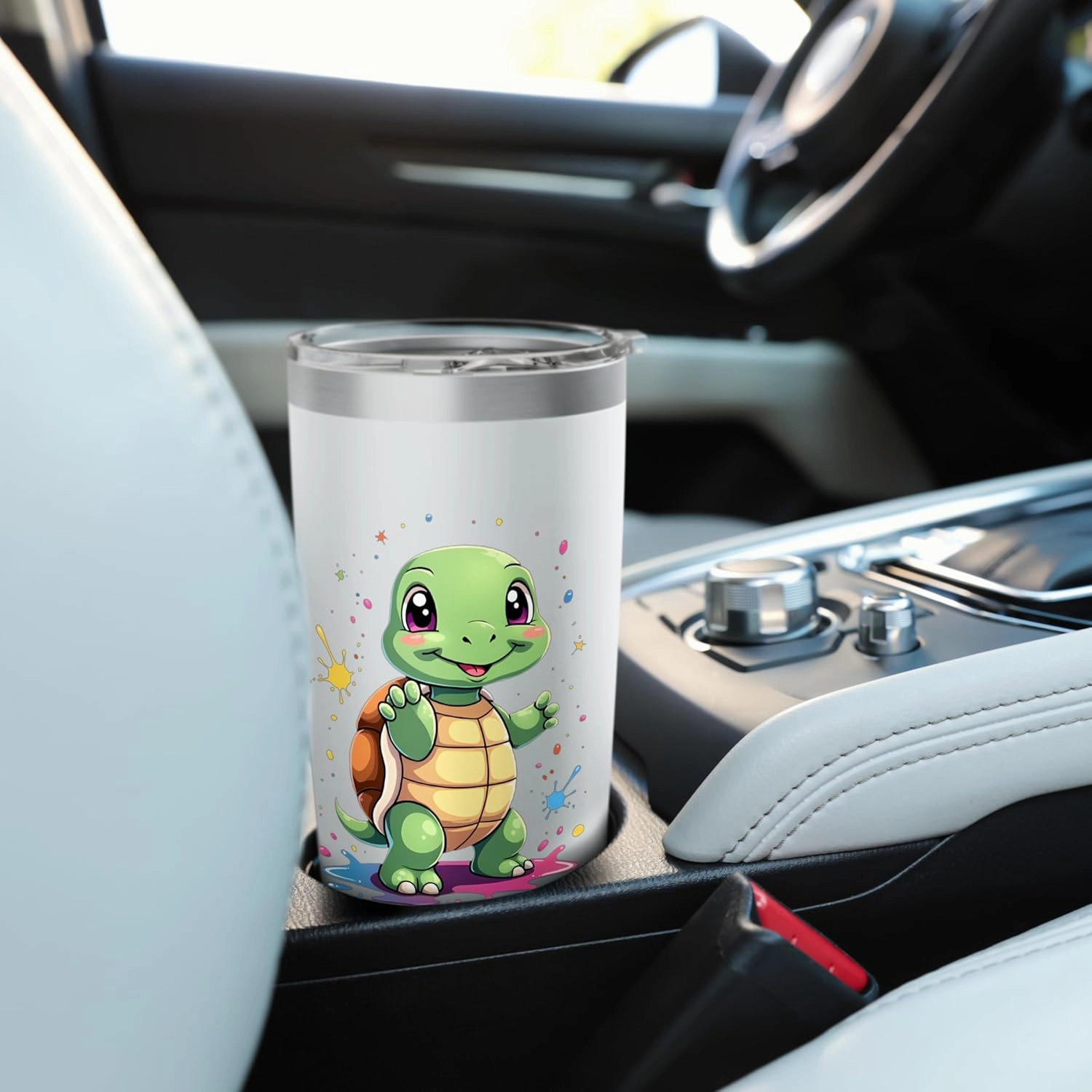 Cute Cartoon Turtle Standing with Colorful Splashes Stainless Steel Insulated Tumbler