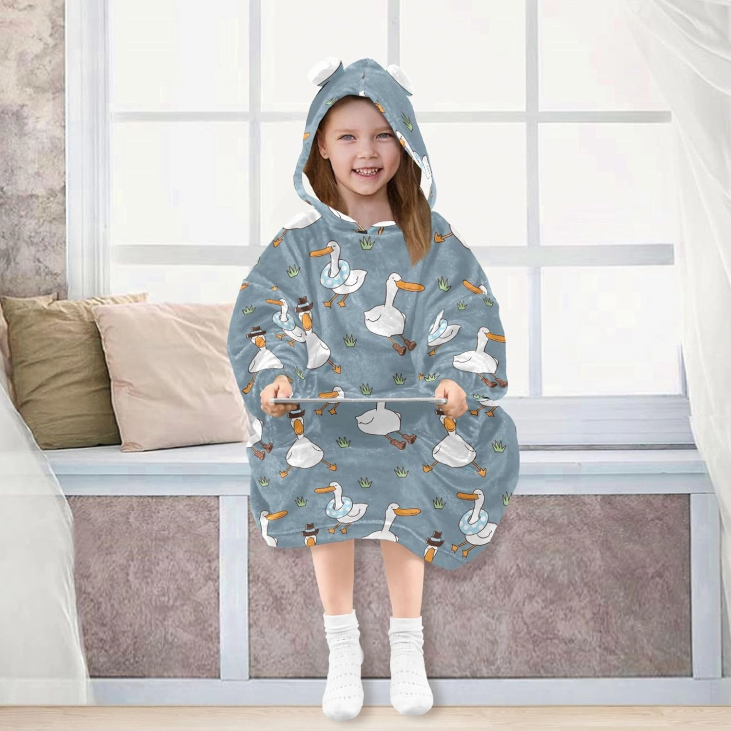 Cute Ducks Pink Kids Wearable Blanket Teens Girls Warm Sweater Boys Oversized Sweatshirt Hoodie S