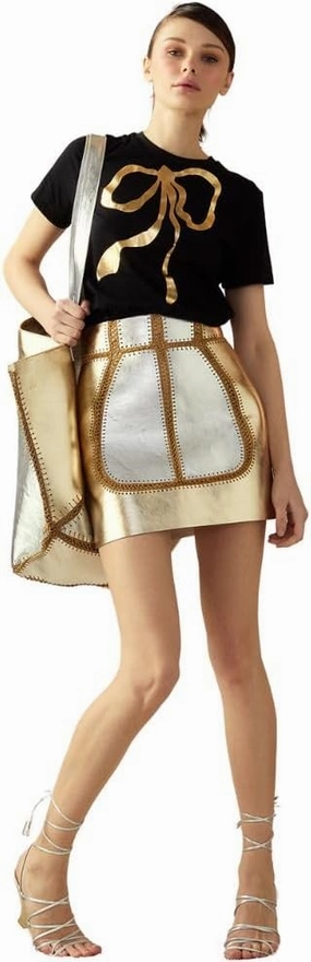 Cynthia Rowley Mixed Metallic Vegan Leather Skirt