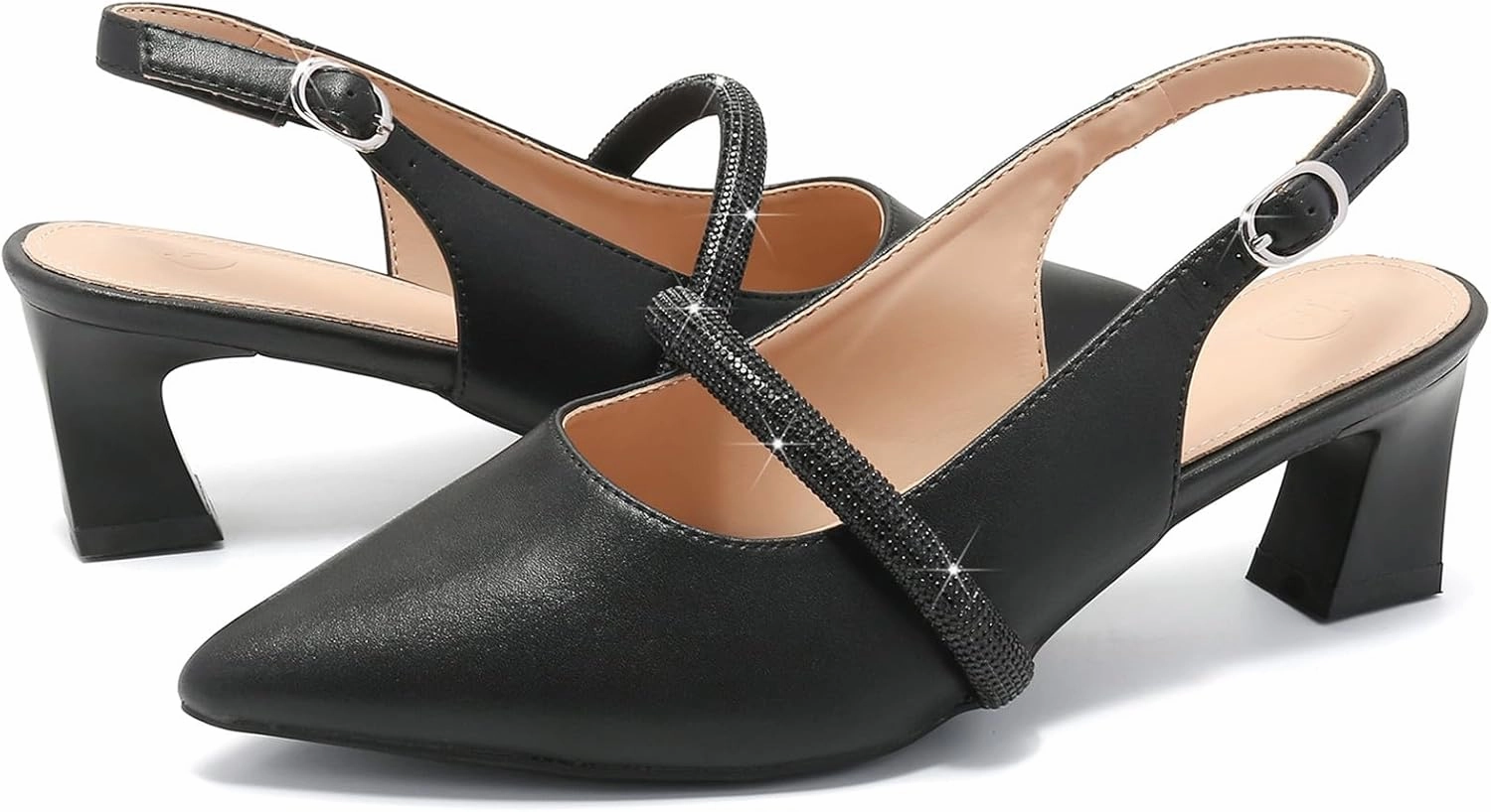 DADAWEN Women's Slingback Kitten Heels Closed Pointed Toe Low Heels Wedding Party Dress Pumps Shoes