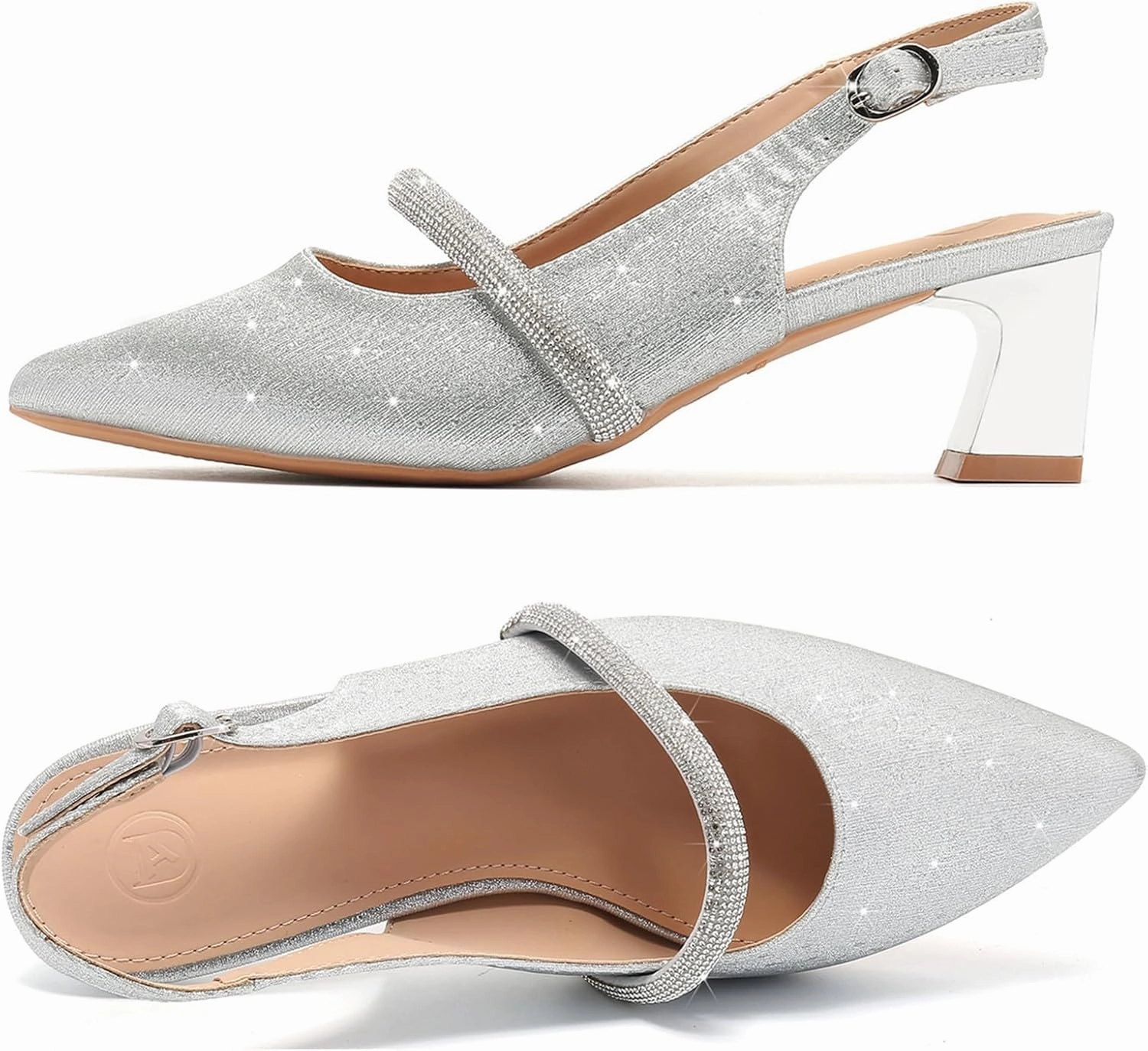 DADAWEN Women's Slingback Kitten Heels Closed Pointed Toe Low Heels Wedding Party Dress Pumps Shoes