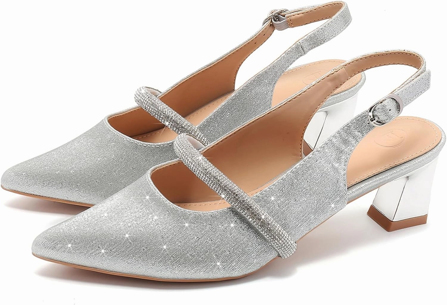 DADAWEN Women's Slingback Kitten Heels Closed Pointed Toe Low Heels Wedding Party Dress Pumps Shoes