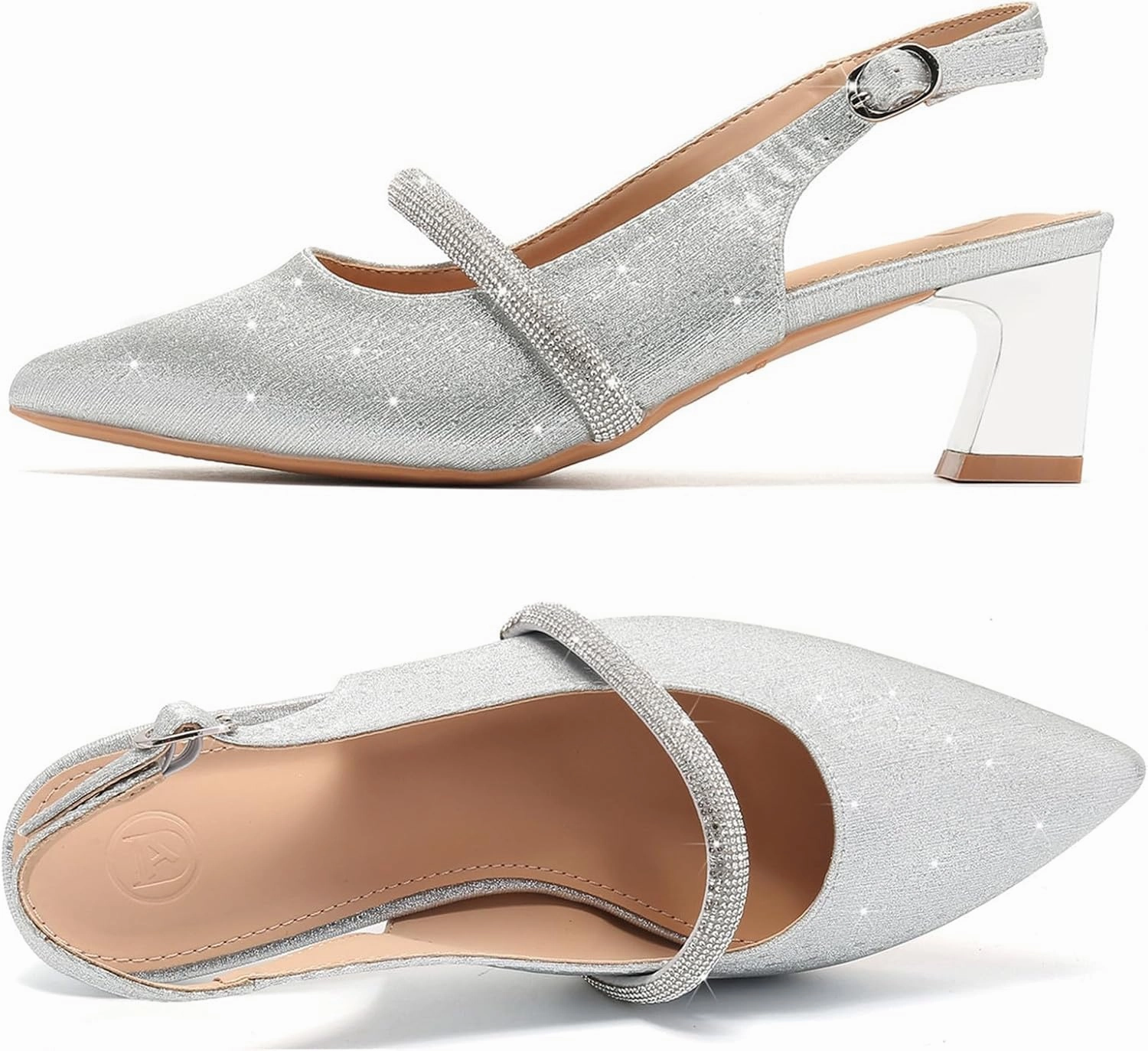 DADAWEN Women's Slingback Kitten Heels Closed Pointed Toe Low Heels Wedding Party Dress Pumps Shoes