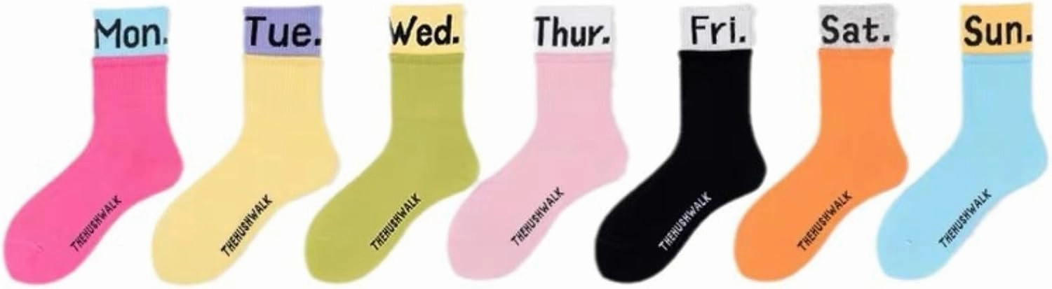 Days of the Week Socks, Monday to Sunday Sports Socks for Men & Women, Breathable Cotton Mid-Tube Casual Stockings