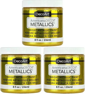 DecoArt Americana Metallics 24K Gold Paint, 3 Pack 8oz Metallic Acrylic Paint - Water Based Multi Surface for Arts and Crafts, Home Decor, Wall Decor, ADMTL04-20