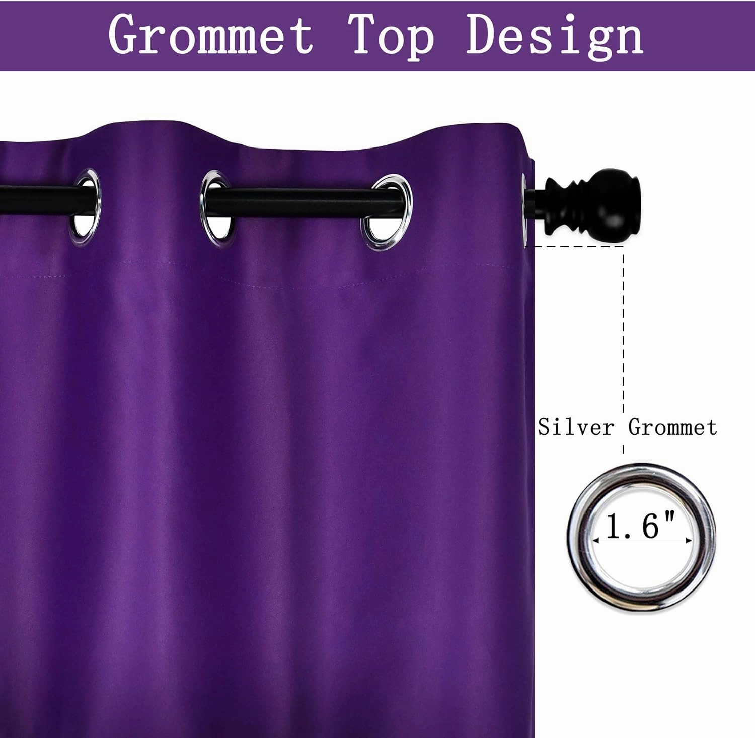 DECOVSUN Purple Valance for Kitchen Windows Solid Grommet Top Blackout Valance Window Treatment for Living Room Short Straight Drape Valance for Bedroom Kids Room 100X18 1 Panel Royal Purple