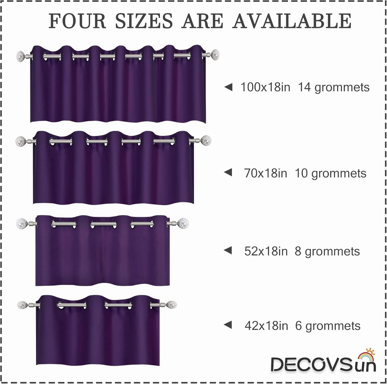 DECOVSUN Purple Valance for Kitchen Windows Solid Grommet Top Blackout Valance Window Treatment for Living Room Short Straight Drape Valance for Bedroom Kids Room 100X18 1 Panel Royal Purple