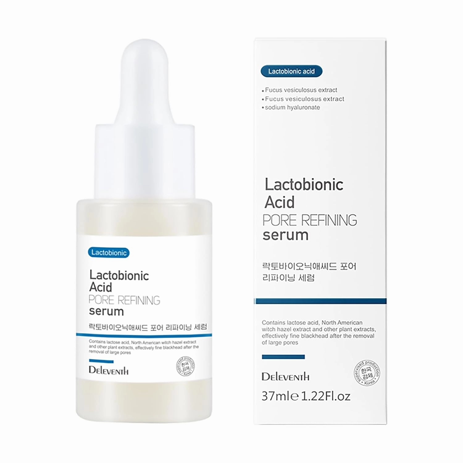 DEleventh Korean Brand Lactobionic Acid Face Serum 37ml / Shrink Pores, Balance Water and Oil, Remove Blackheads, Smooth, Radiant Skin, Reduce Fine Lines and Improve Texture