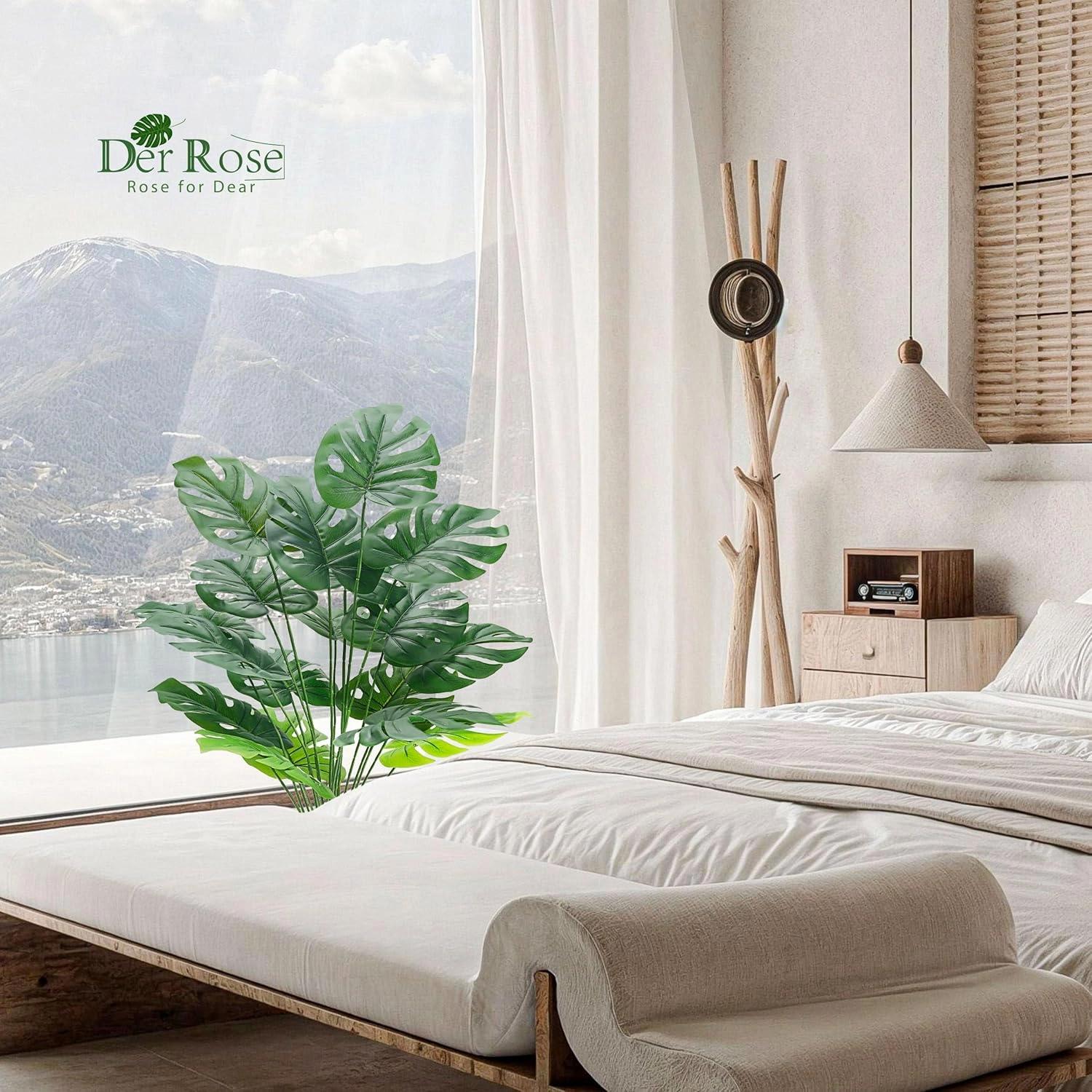 Der Rose 2Pcs Fake Plants 28'' Large Artificial Palm Tree and Faux Plants Indoor Tall in White Pots for Home Office Bathroom Patio Floor Outdoor Decor