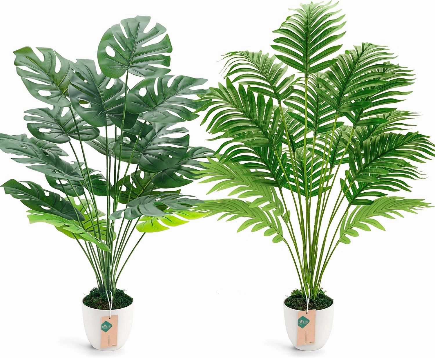 Der Rose 2Pcs Fake Plants 28'' Large Artificial Palm Tree and Faux Plants Indoor Tall in White Pots for Home Office Bathroom Patio Floor Outdoor Decor