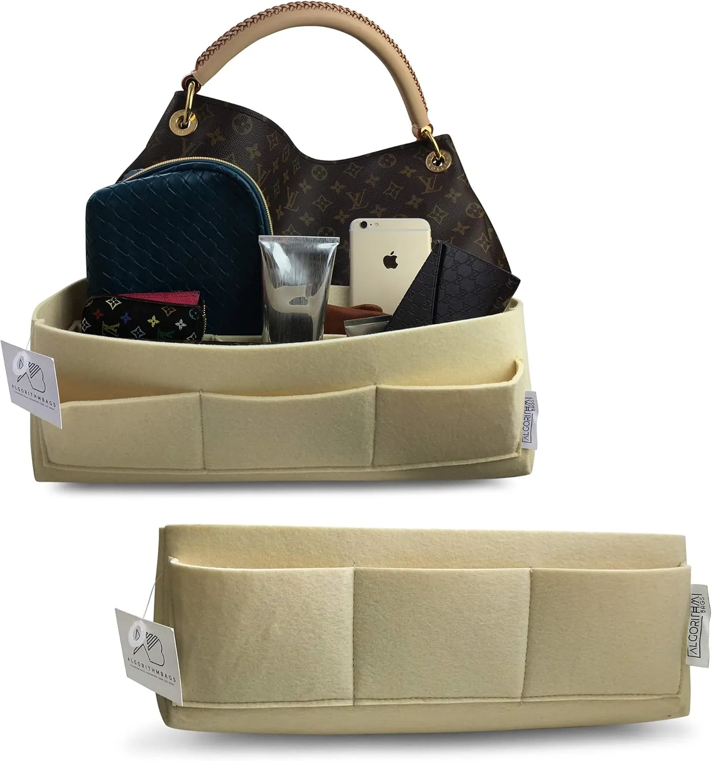 Designed for LV Artsy MM GM | Luxury Purse Organizer Insert, 2.5mm Felt Beige Liner Shaper (Cream, MM)