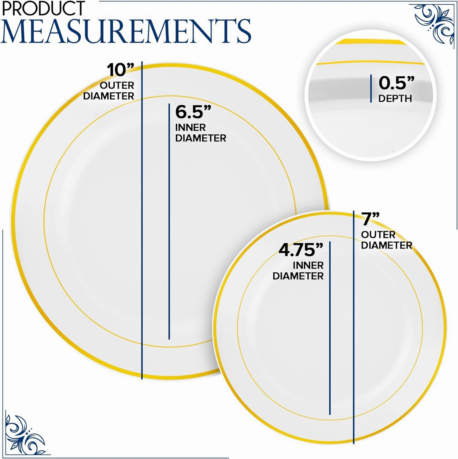 Dinner & Dessert Set Disposable (200 Pieces) - 10"   7" White & Gold Plastic Plates for Parties up to 100 Guests, Perfect for Weddings, Thanksgiving & Christmas