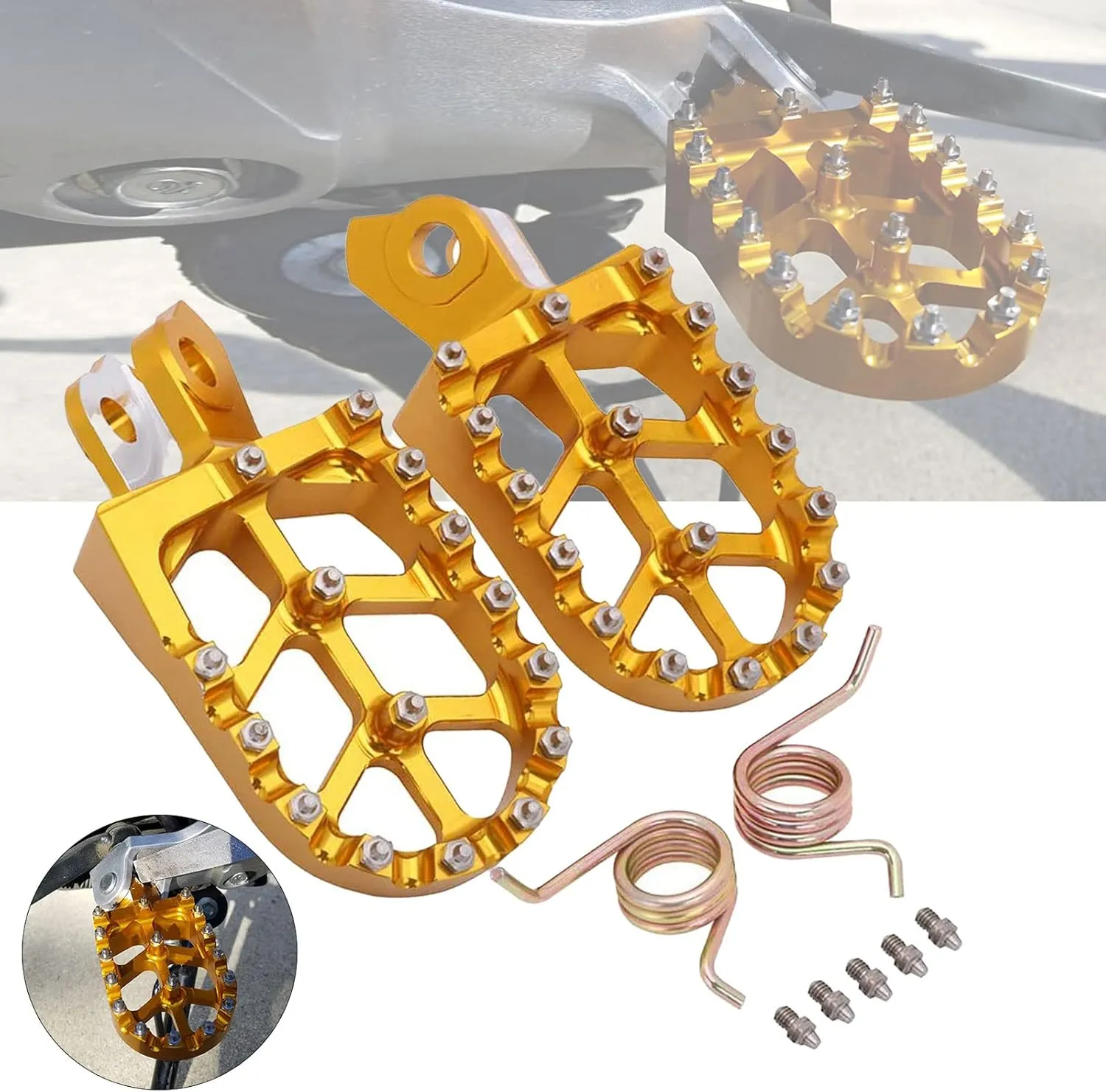 Dirt Bike Foot Pegs Footpegs Pedals Aluminum Footrest For RMZ250 2010-2019, RMZ450 2008-2019, RMX 450Z 2010-2017 Motorcycle Motocross Dirt Bike, Gold