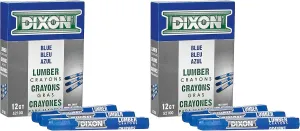 Dixon Industrial Lumber Marking Crayons, 4.5" x 1/2" Hex, Blue, 2 Pack of 12 (52100)