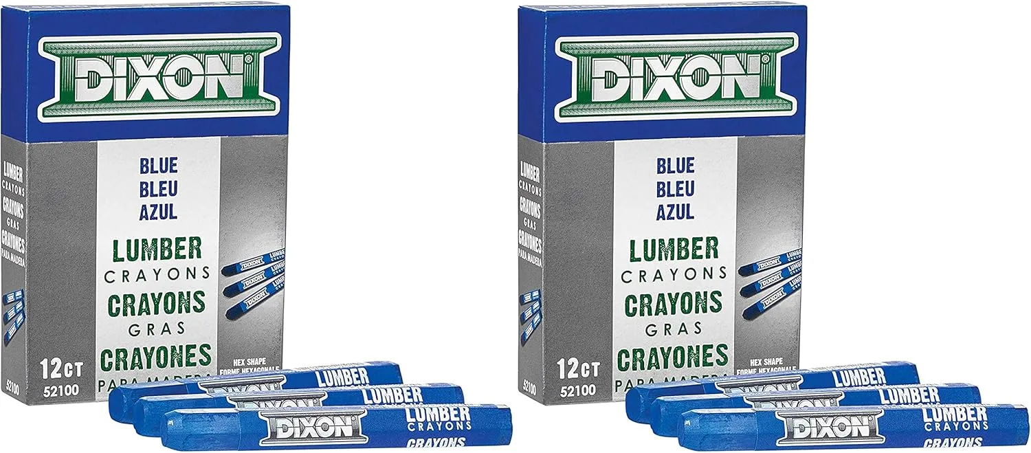 Dixon Industrial Lumber Marking Crayons, 4.5" x 1/2" Hex, Blue, 2 Pack of 12 (52100)