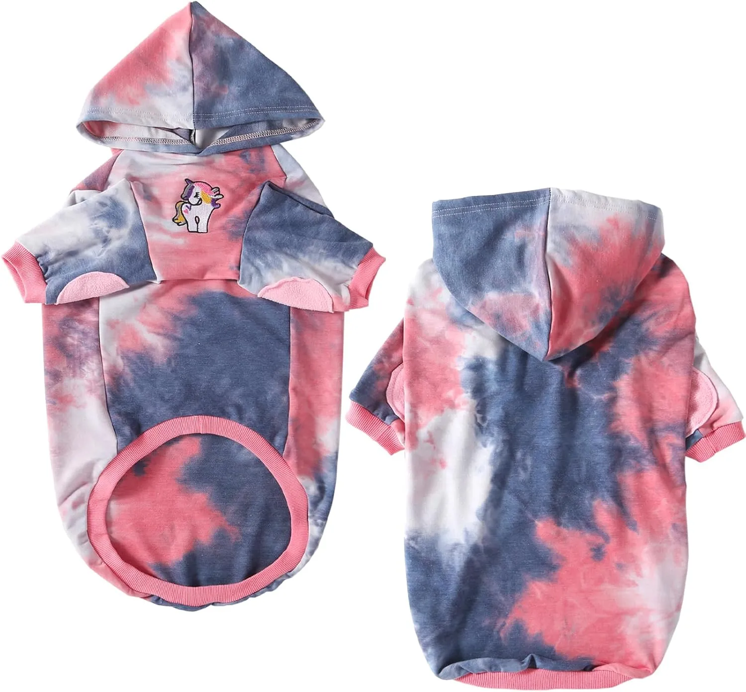 Dog Cotton Tie dye Hoodie Pink Grey Pullover Sweatshirts Soft and Stretch Pets Clothes Hooded for Medium Dogs(Pink Grey M)