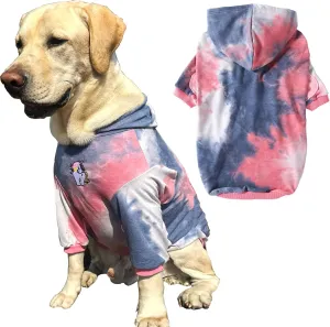 Dog Cotton Tie dye Hoodie Pink Grey Pullover Sweatshirts Soft and Stretch Pets Clothes Hooded for Medium Dogs(Pink Grey M)