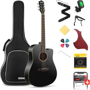 Donner Full-Size Acoustic Guitar Bundle for Beginners - 41'' Cutaway with Gig Bag, Strap, Tuner, and Free Online Lessons