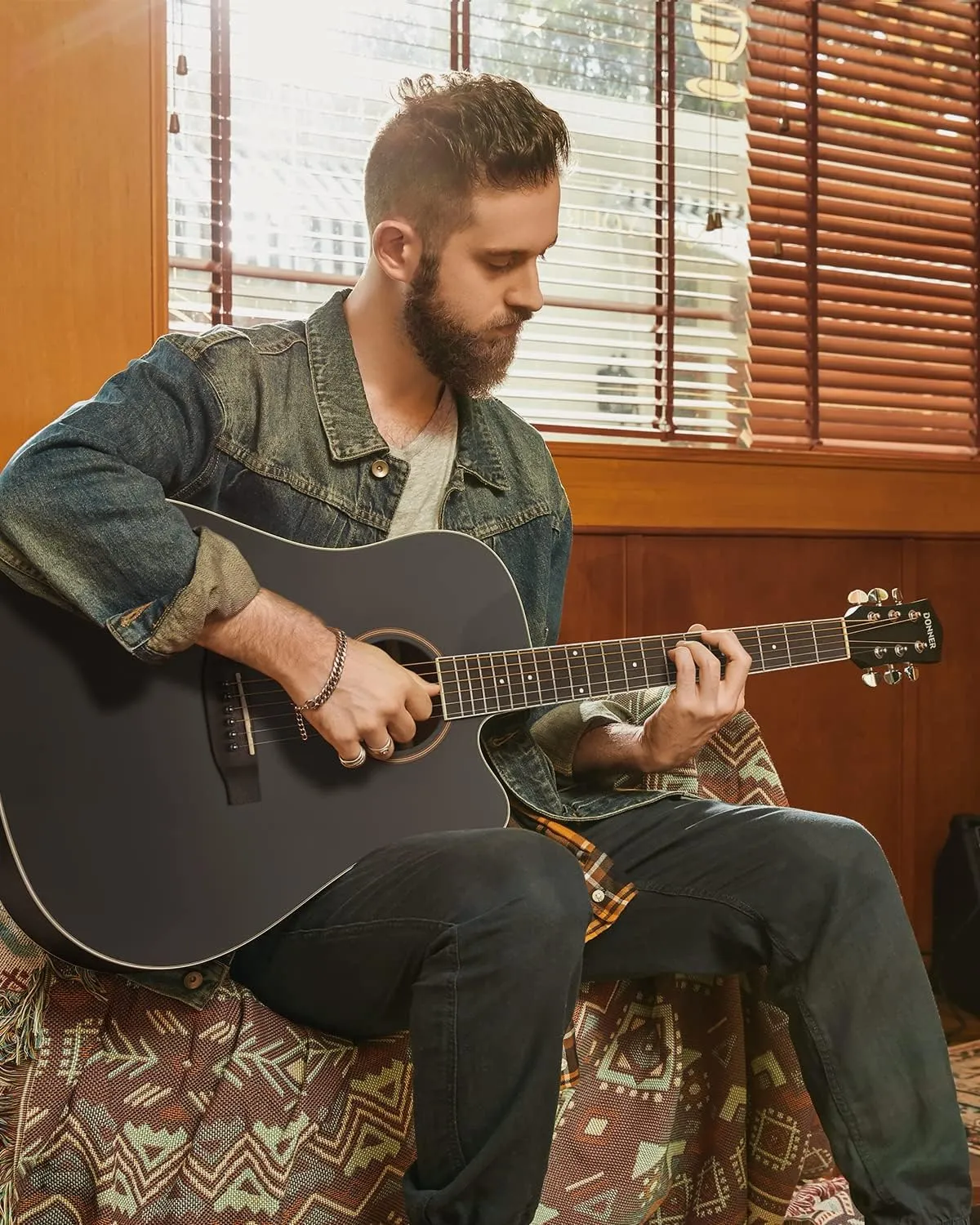 Donner Full-Size Acoustic Guitar Bundle for Beginners - 41'' Cutaway with Gig Bag, Strap, Tuner, and Free Online Lessons