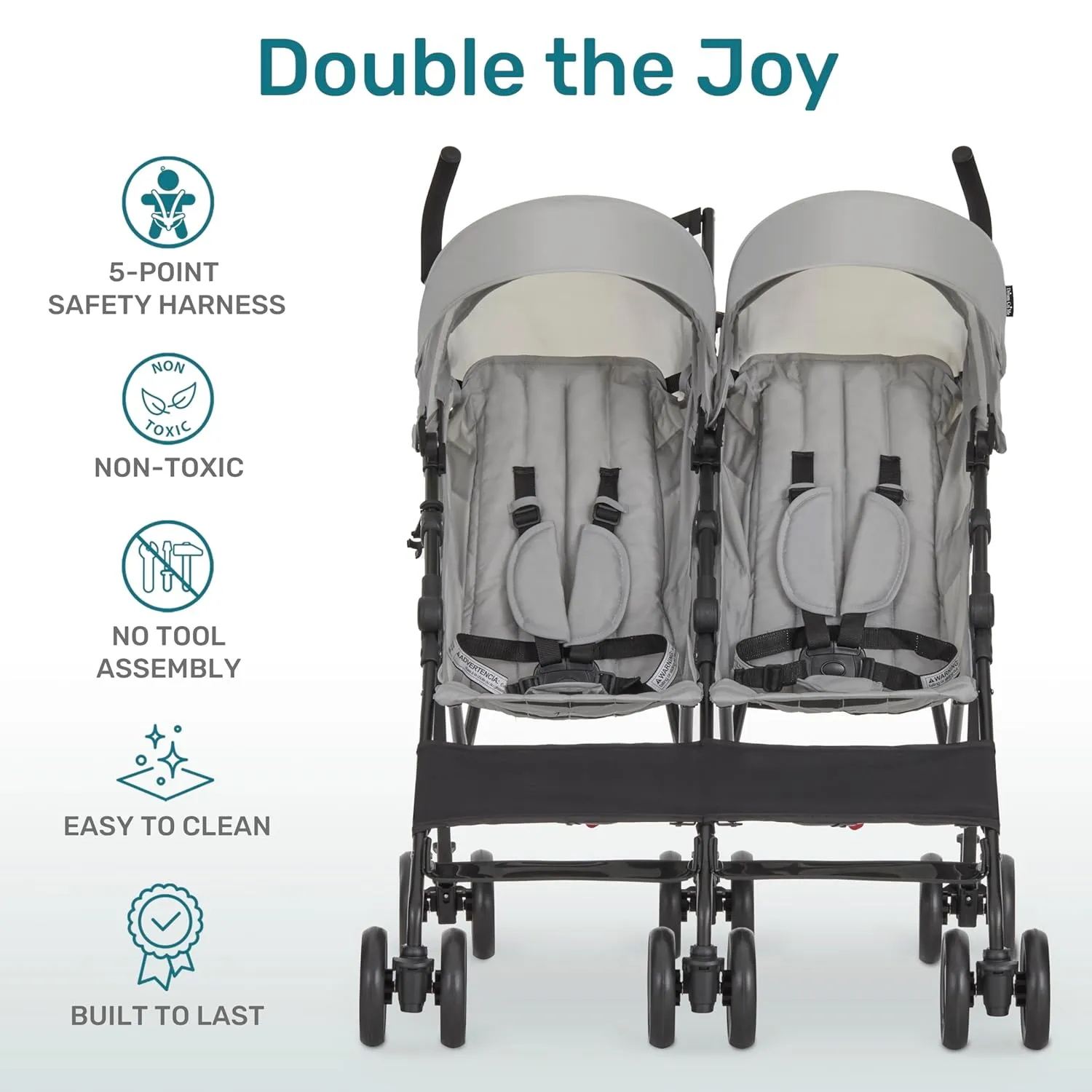 Dream On Me Twin Venture Umbrella Stroller in Light Gray