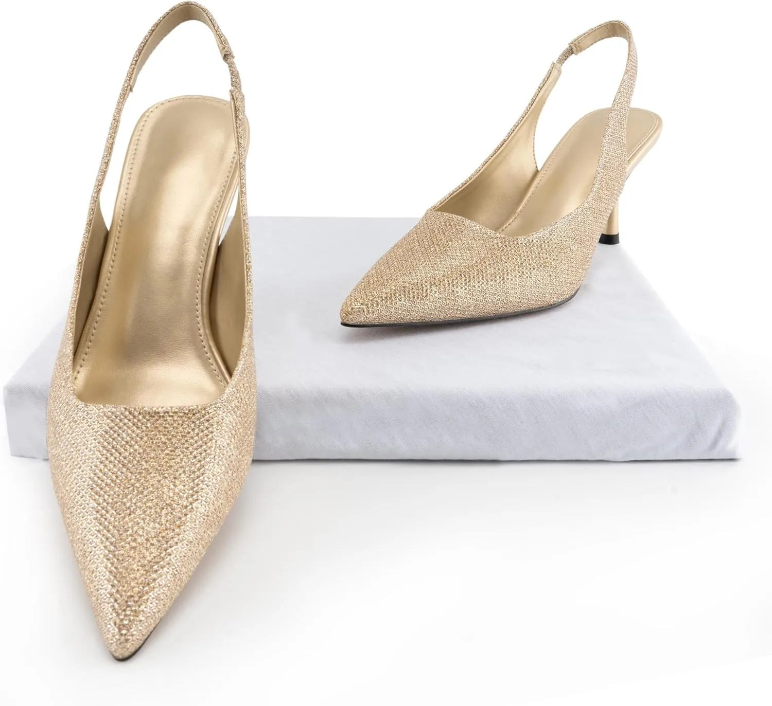 DREAMCIA Women's Pumps Slingback Heels Pointed Toe Sling Back Kitten Heels Women Metallic Slingback Pumps Bride Dresses Wedding Shoes