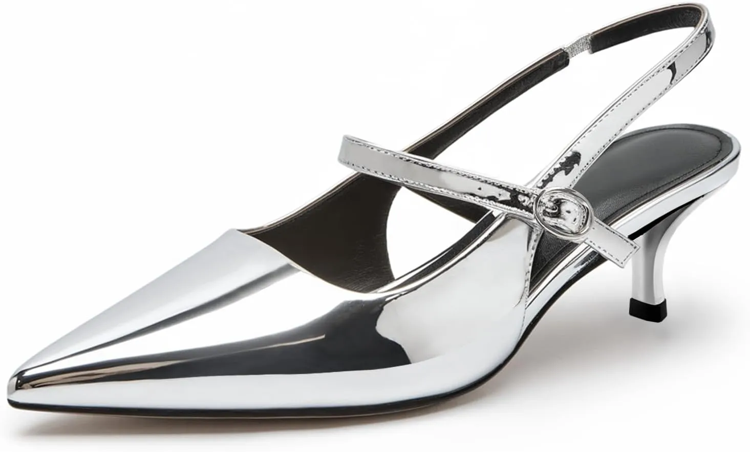 DREAMCIA Women's Pumps Slingback Heels Pointed Toe Sling Back Kitten Heels Women Metallic Slingback Pumps Bride Dresses Wedding Shoes