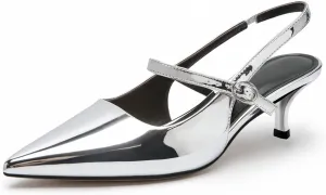 DREAMCIA Women's Pumps Slingback Heels Pointed Toe Sling Back Kitten Heels Women Metallic Slingback Pumps Bride Dresses Wedding Shoes